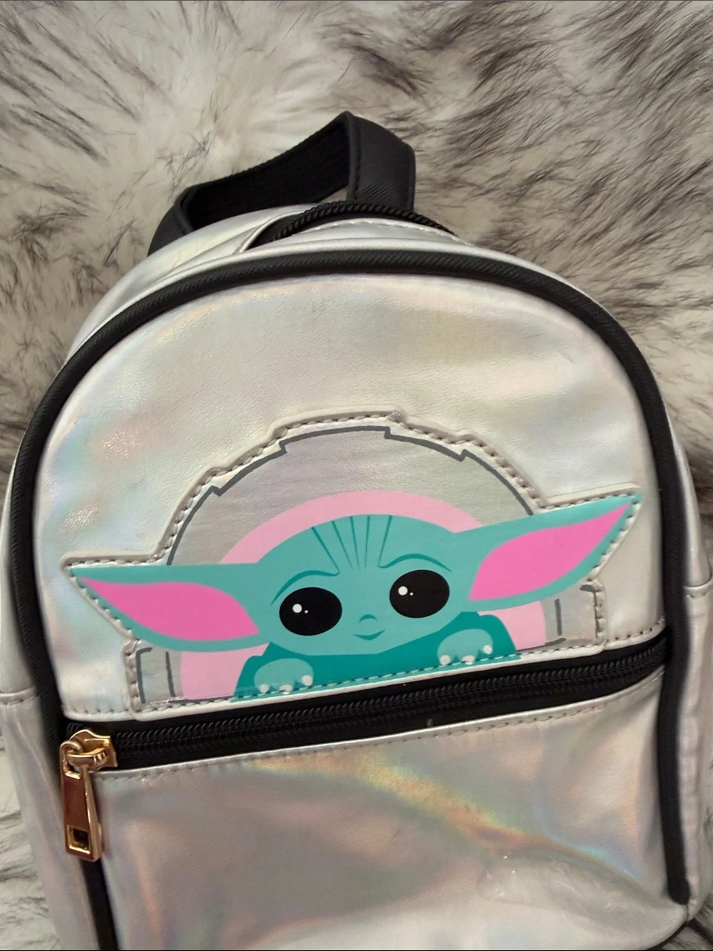 Star Wars Grogu Baby Joda Holographic Silver Mini Backpack